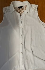 Never wore white lace sheer top with beautiful button back detail